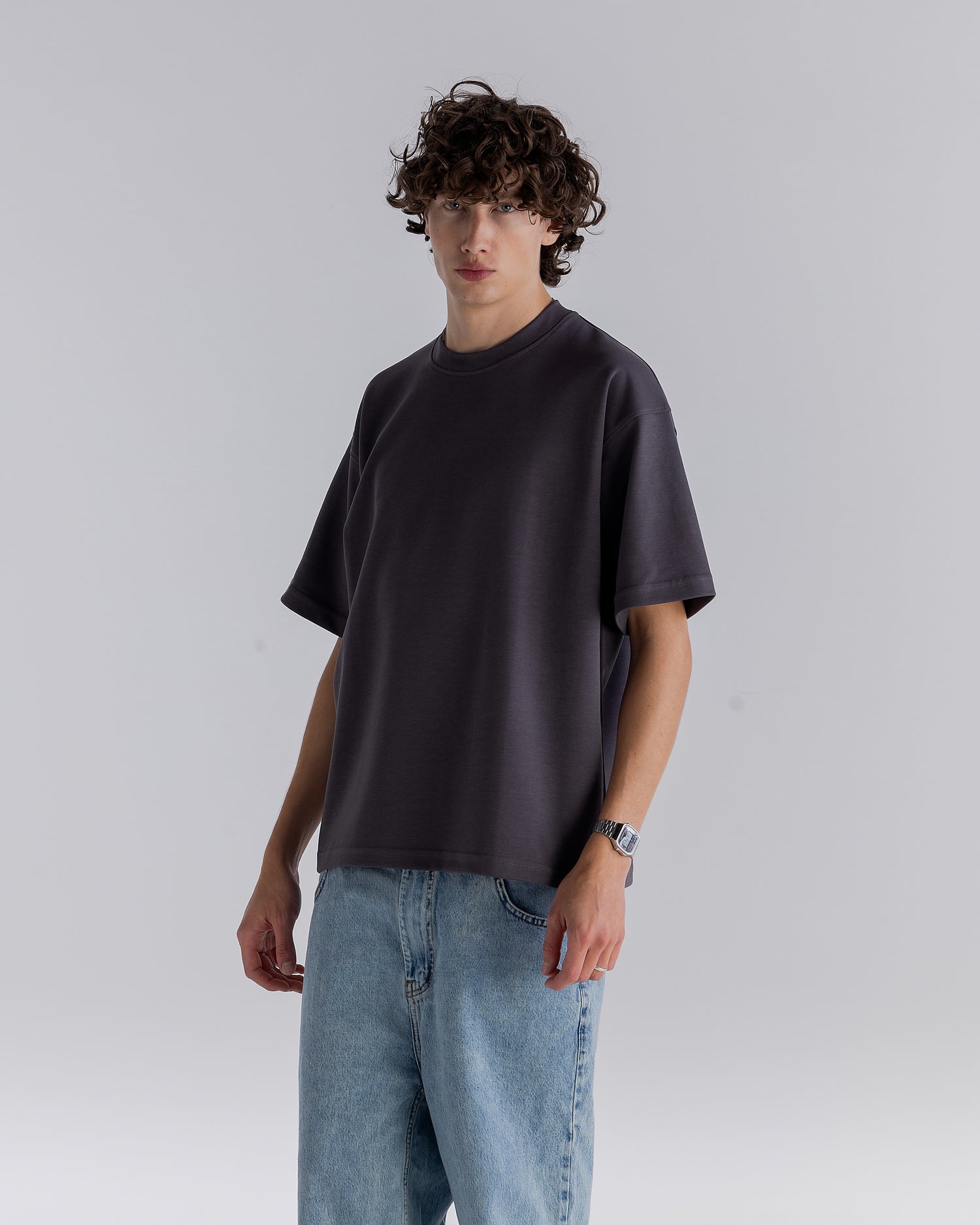Dark Grey ⁠Boxy Interlock T-shirt