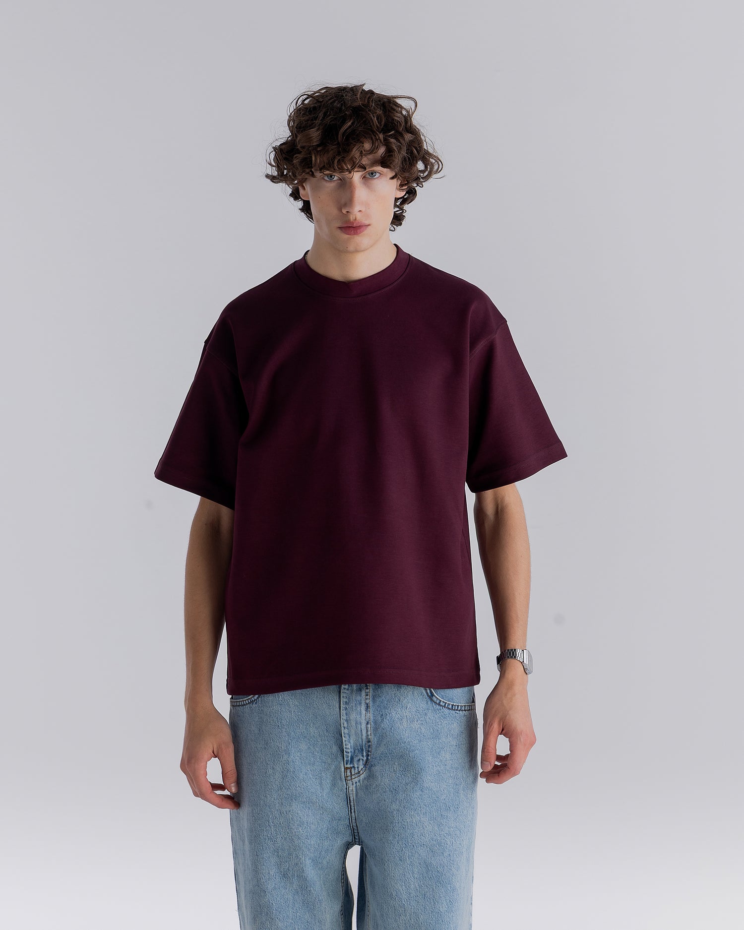 Burgundy ⁠Boxy Interlock T-shirt