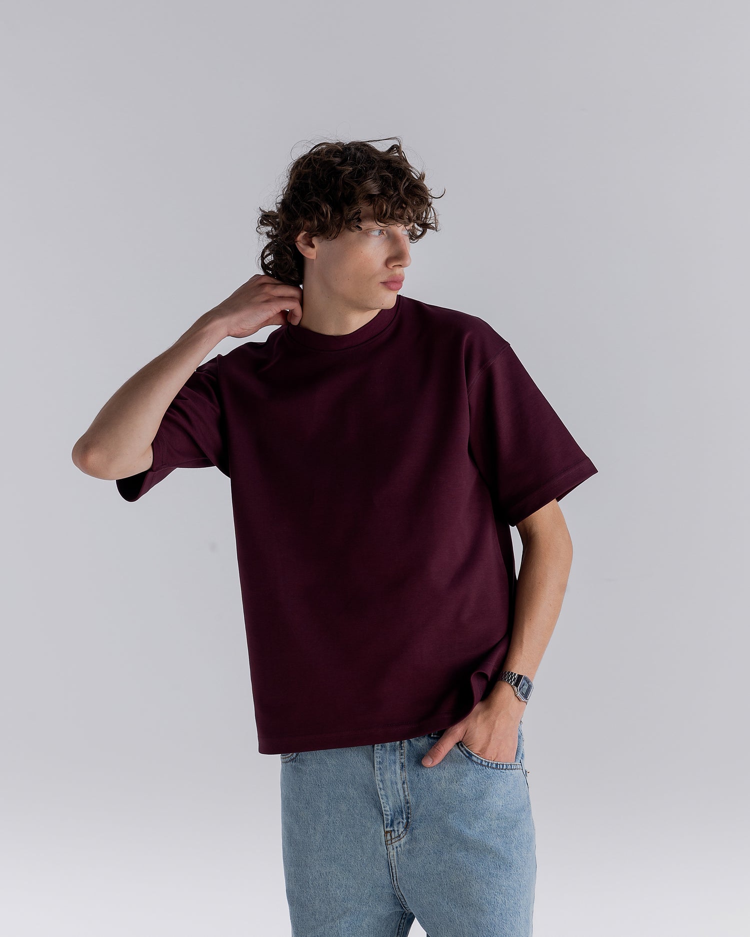 Burgundy ⁠Boxy Interlock T-shirt