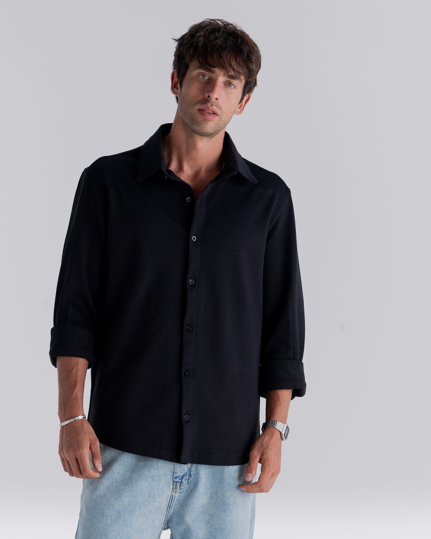 ⁠Black Long Sleeve Interlock Shirt
