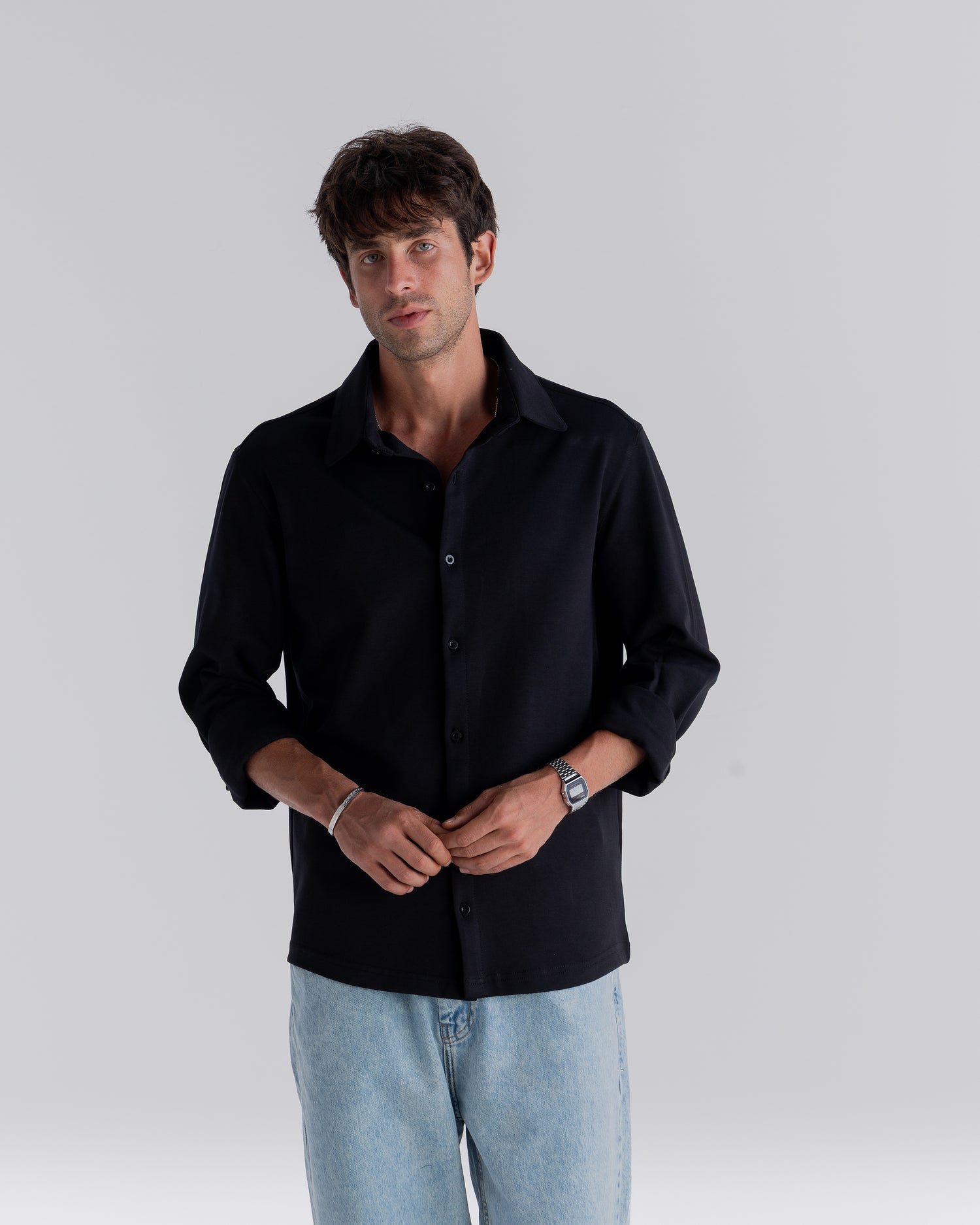 ⁠Black Long Sleeve Interlock Shirt