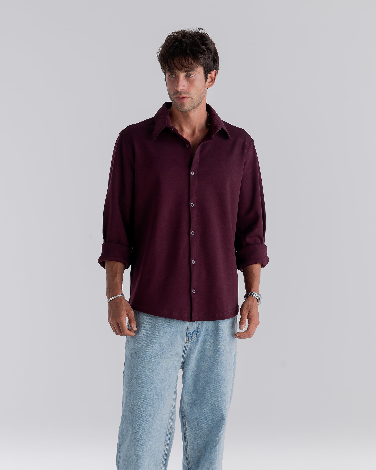 ⁠Burgundy Long Sleeve Interlock Shirt