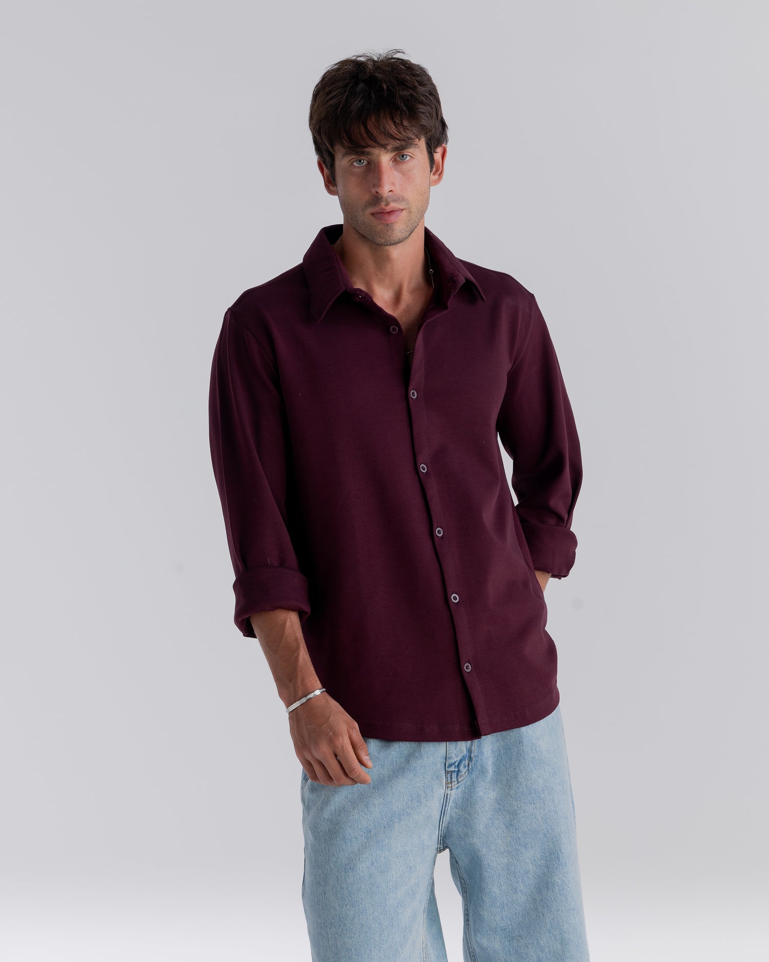 ⁠Burgundy Long Sleeve Interlock Shirt