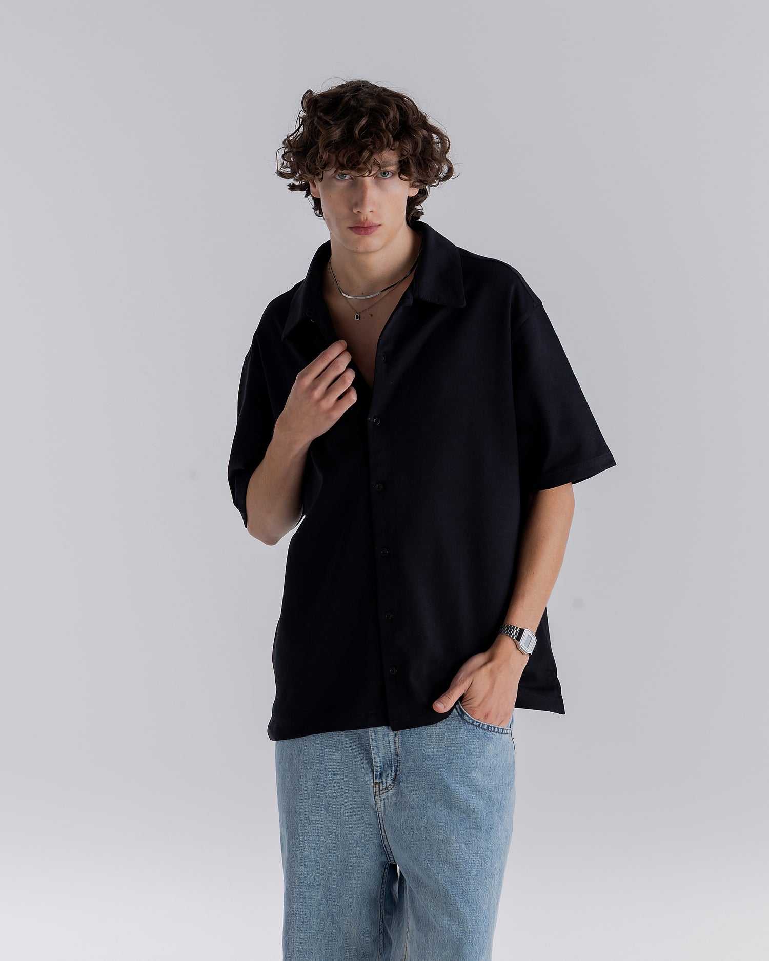 ⁠ Black Short sleeve interlock shirt