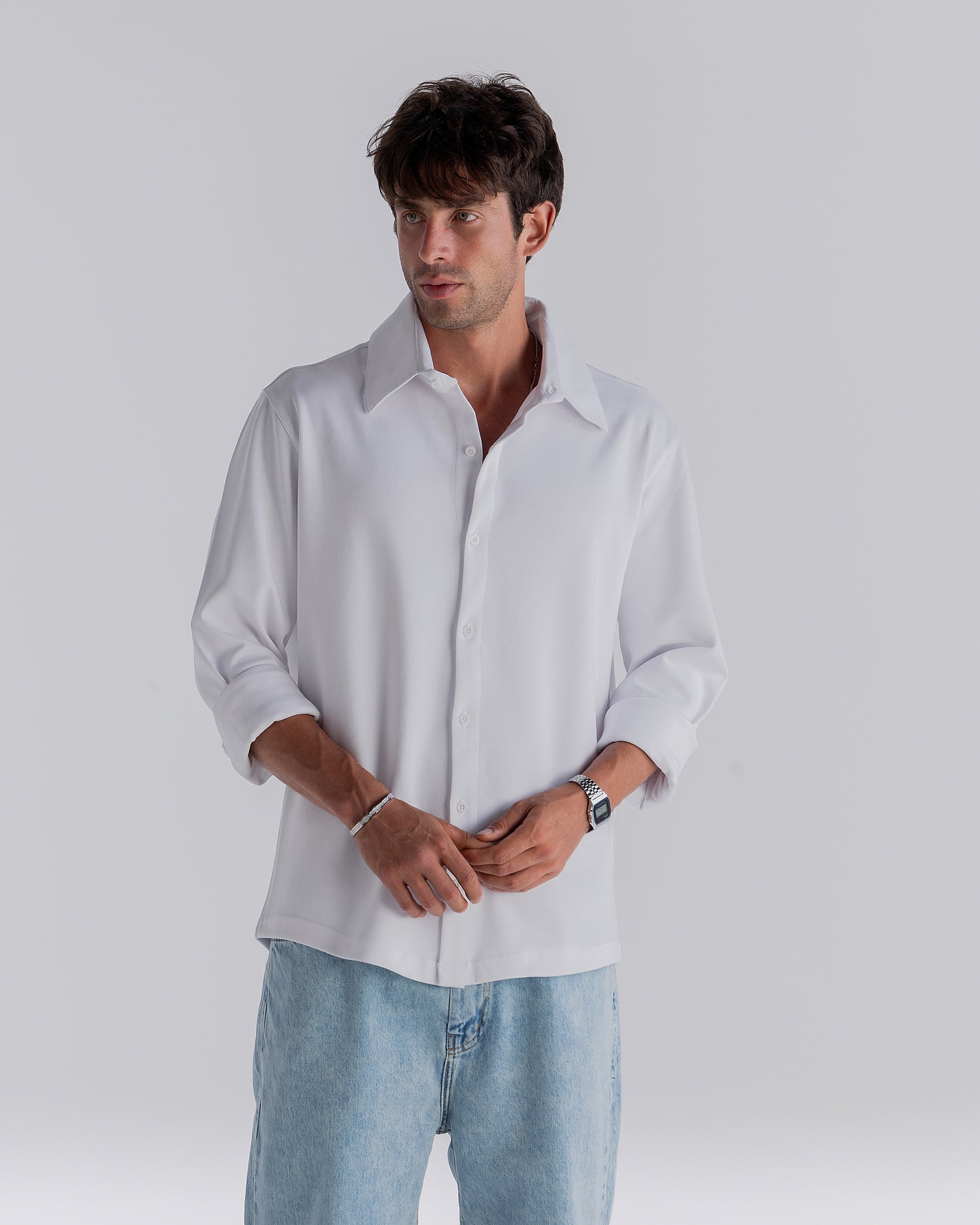 ⁠White Long Sleeve Interlock Shirt