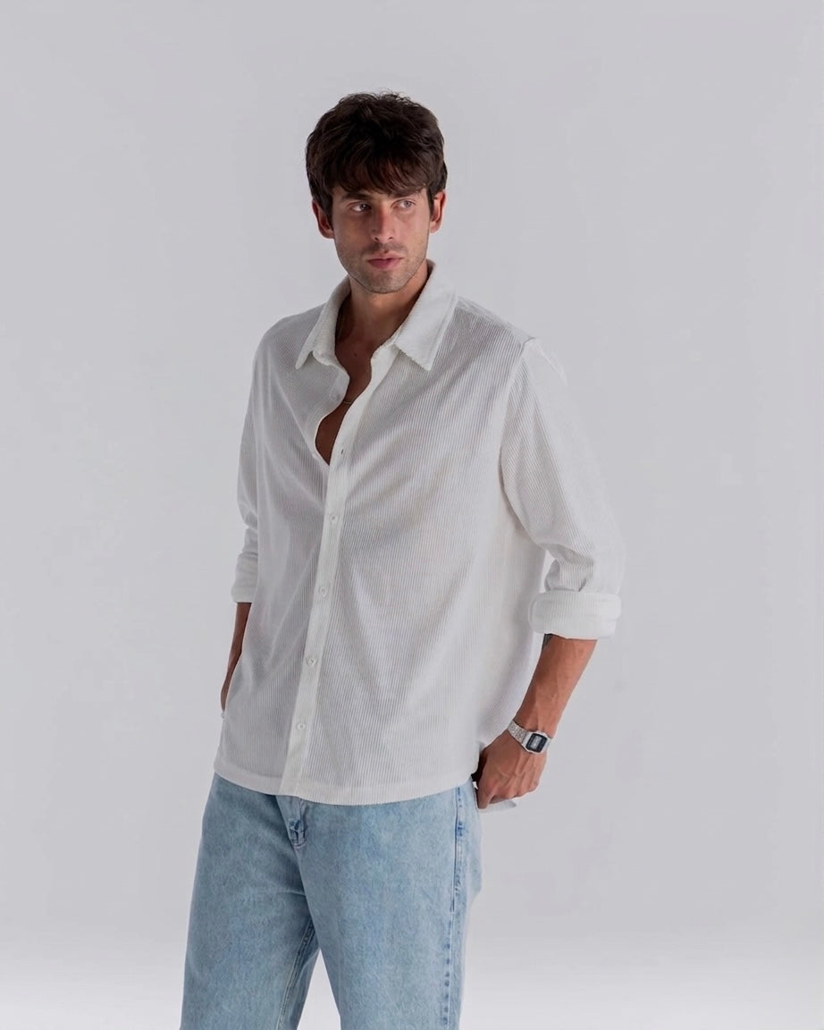 ⁠White ⁠Ribbed Long Sleeve Shirt