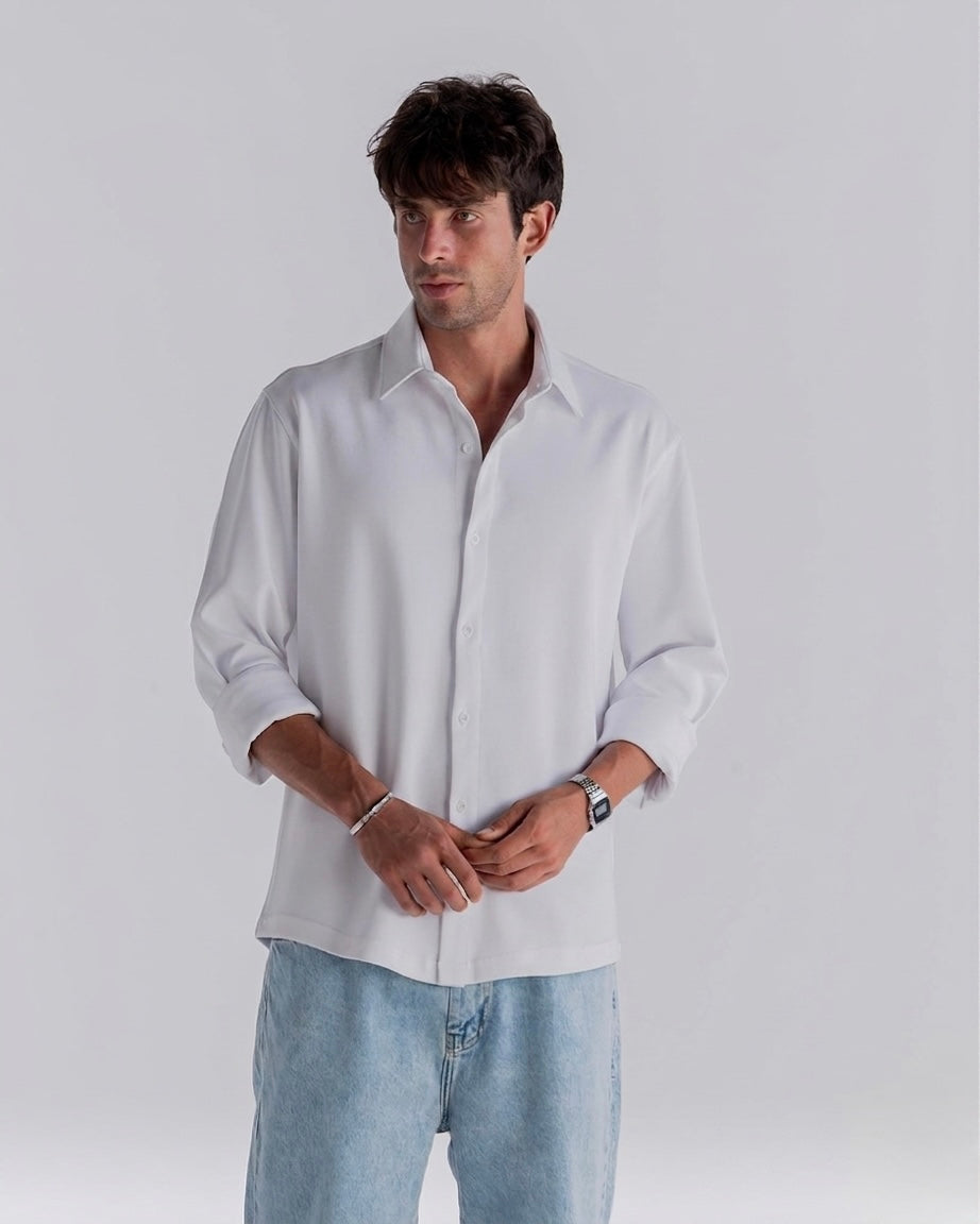 ⁠White Long Sleeve Interlock Shirt