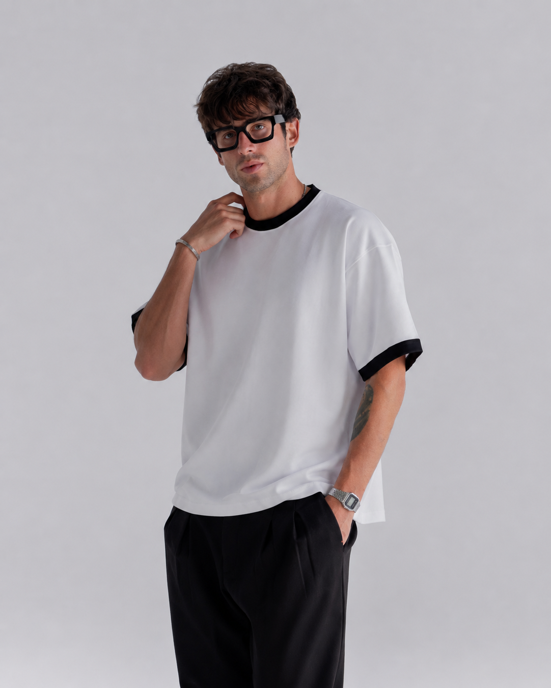 White Oversized Contrast T-Shirt