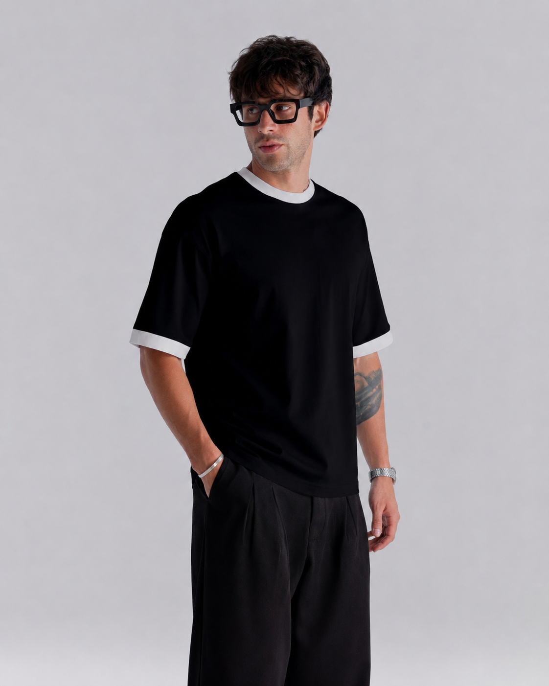 Black Oversized Contrast T-Shirt