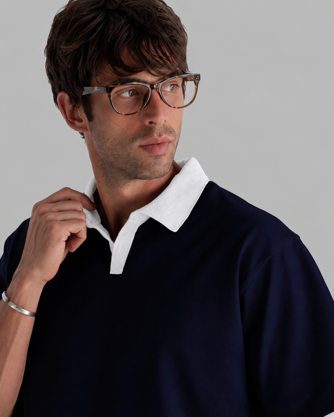 Navy White Collar Polo
