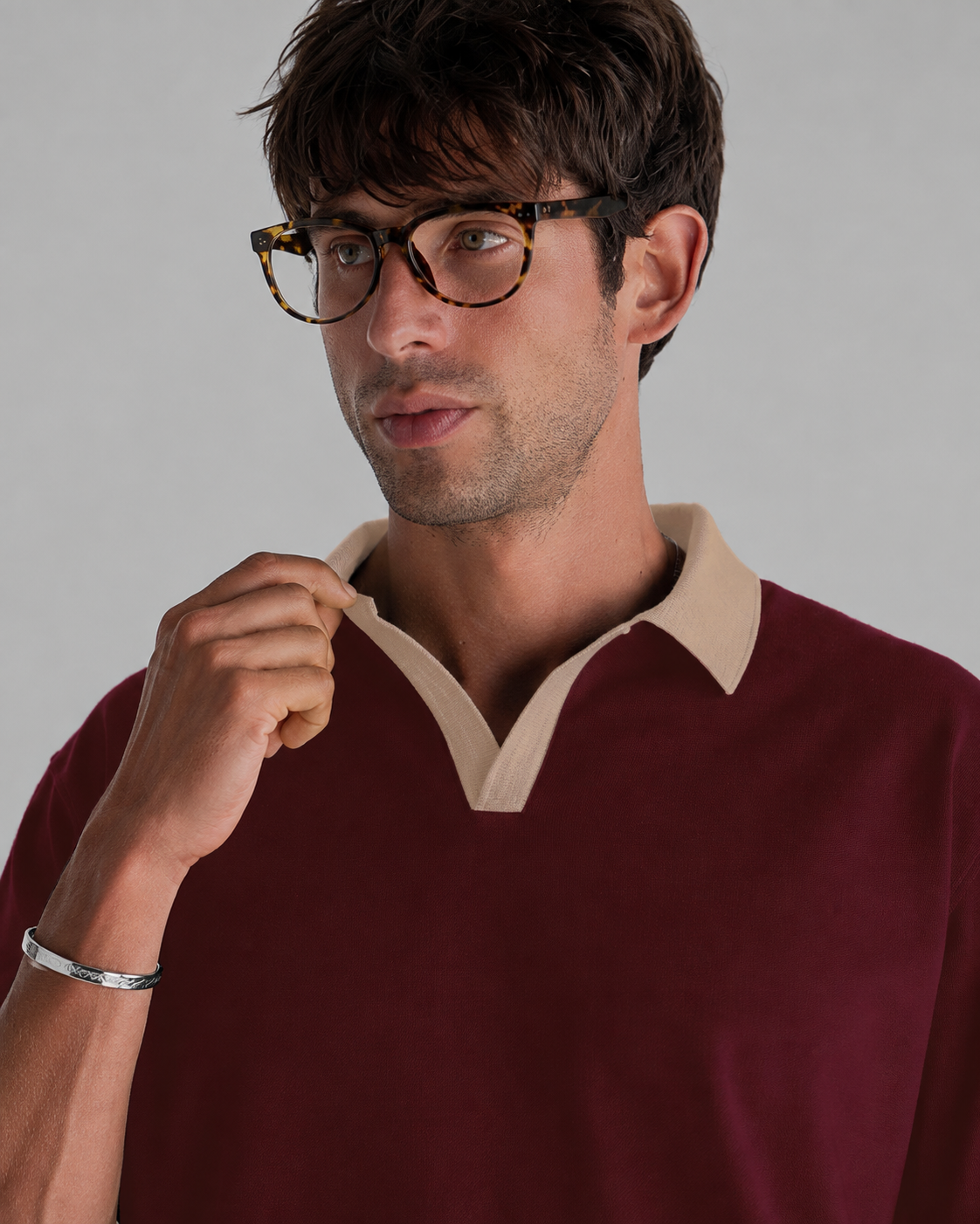 Burgundy Biege Collar Polo
