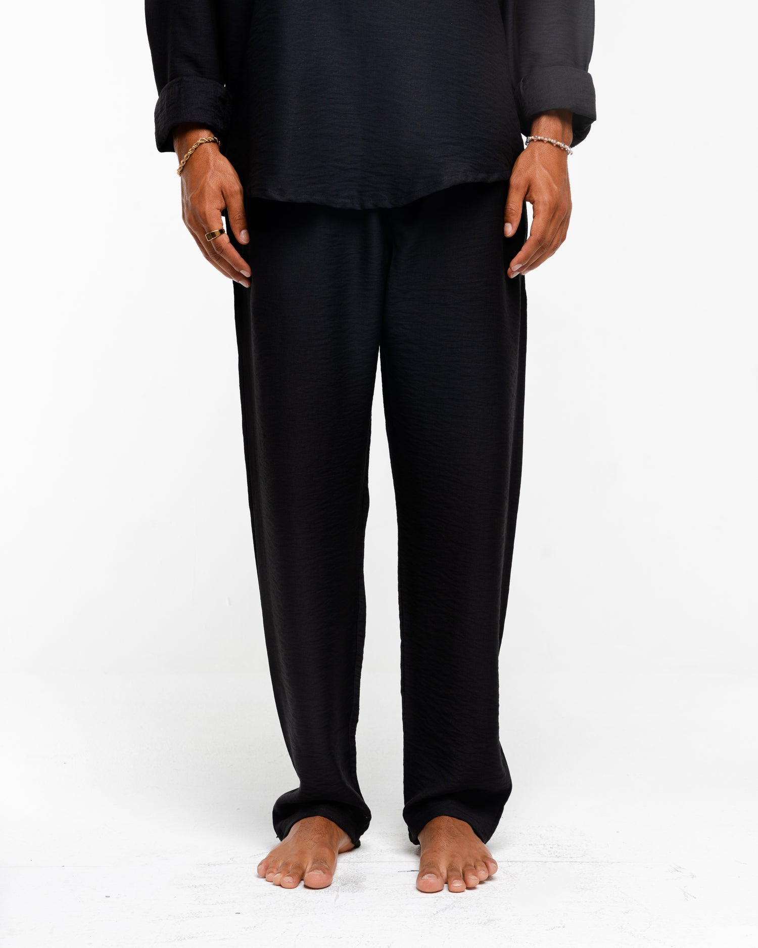 Linen black regular pants