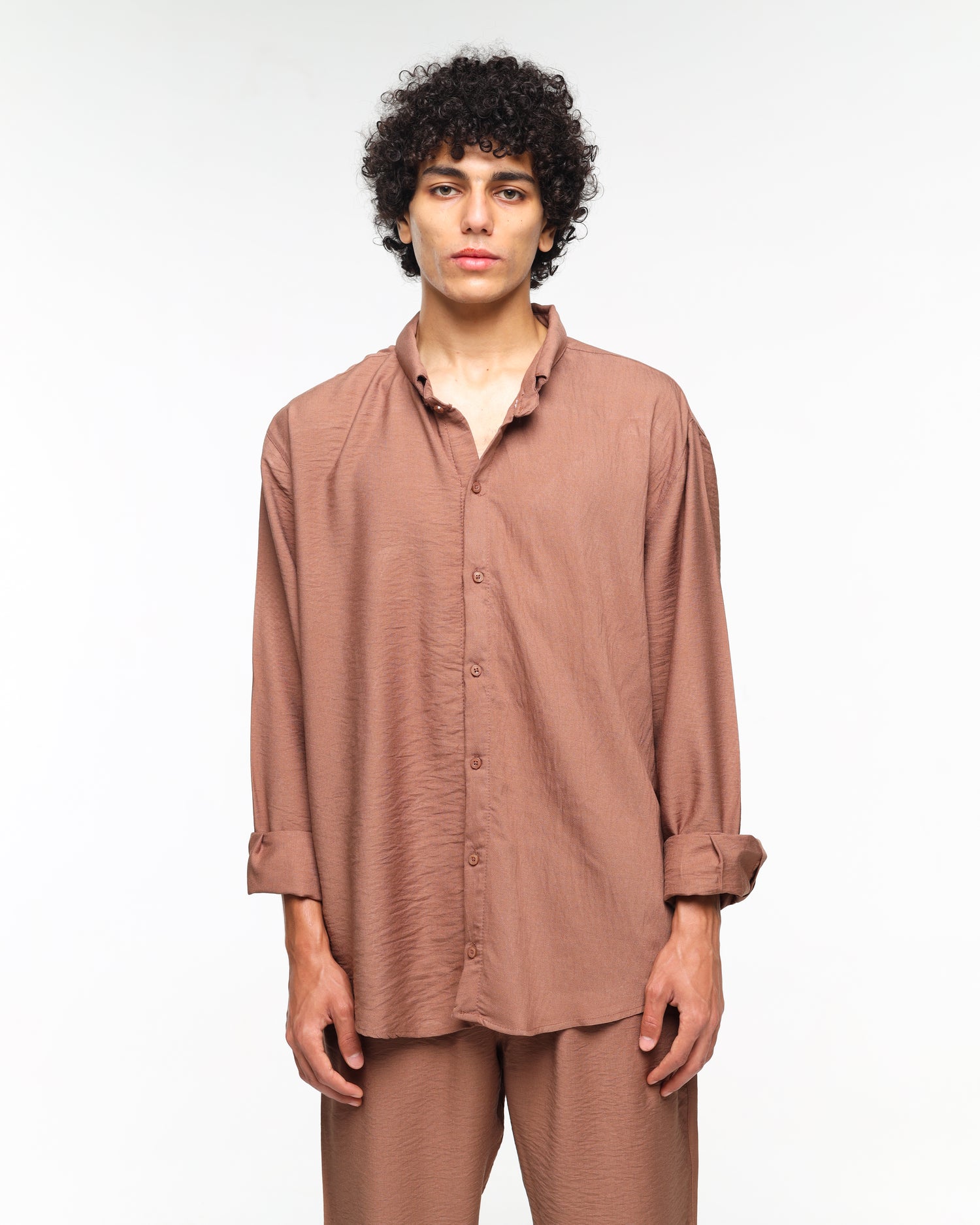 Long sleeve brown linen shirt