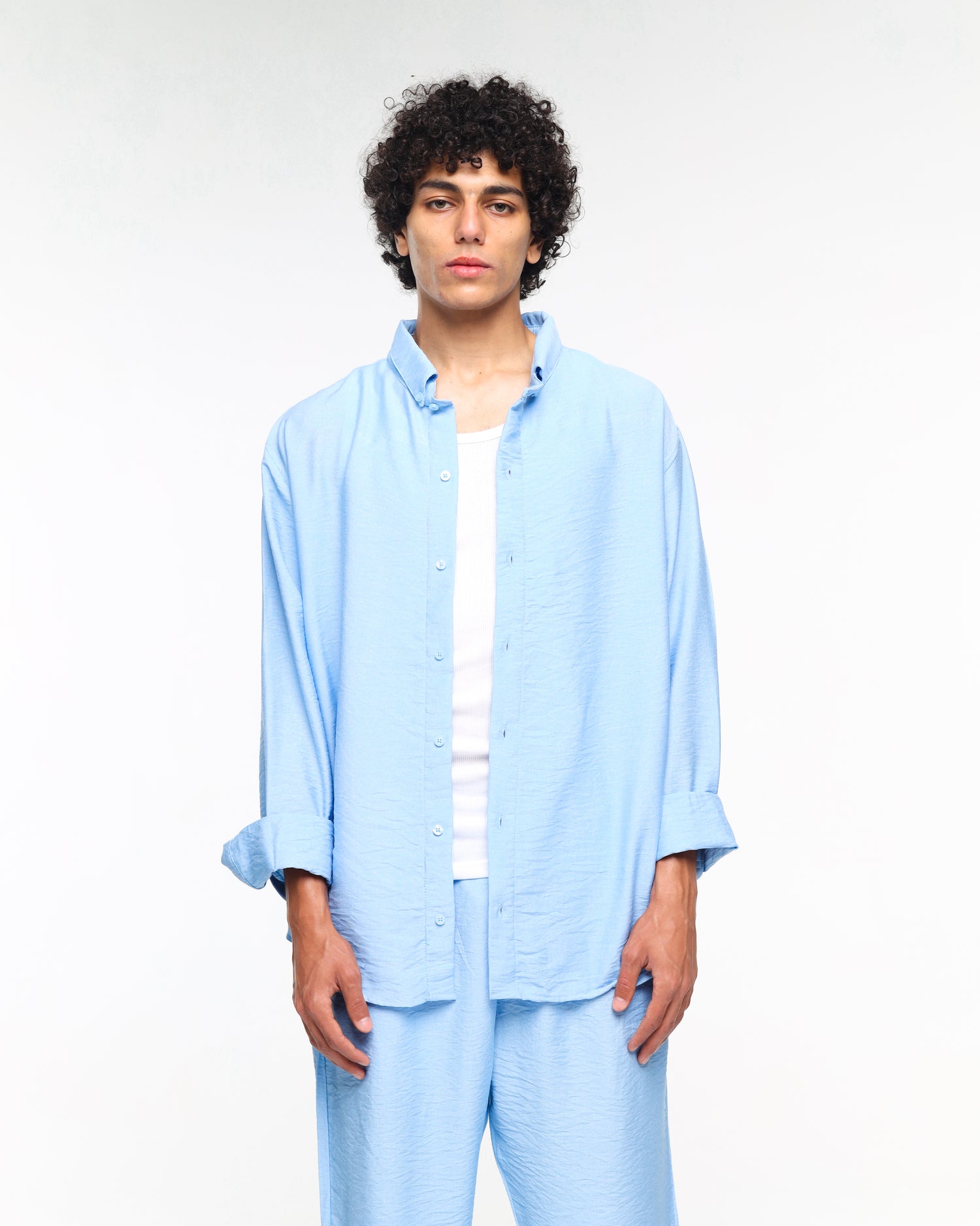 Long sleeve skyblue linen shirt