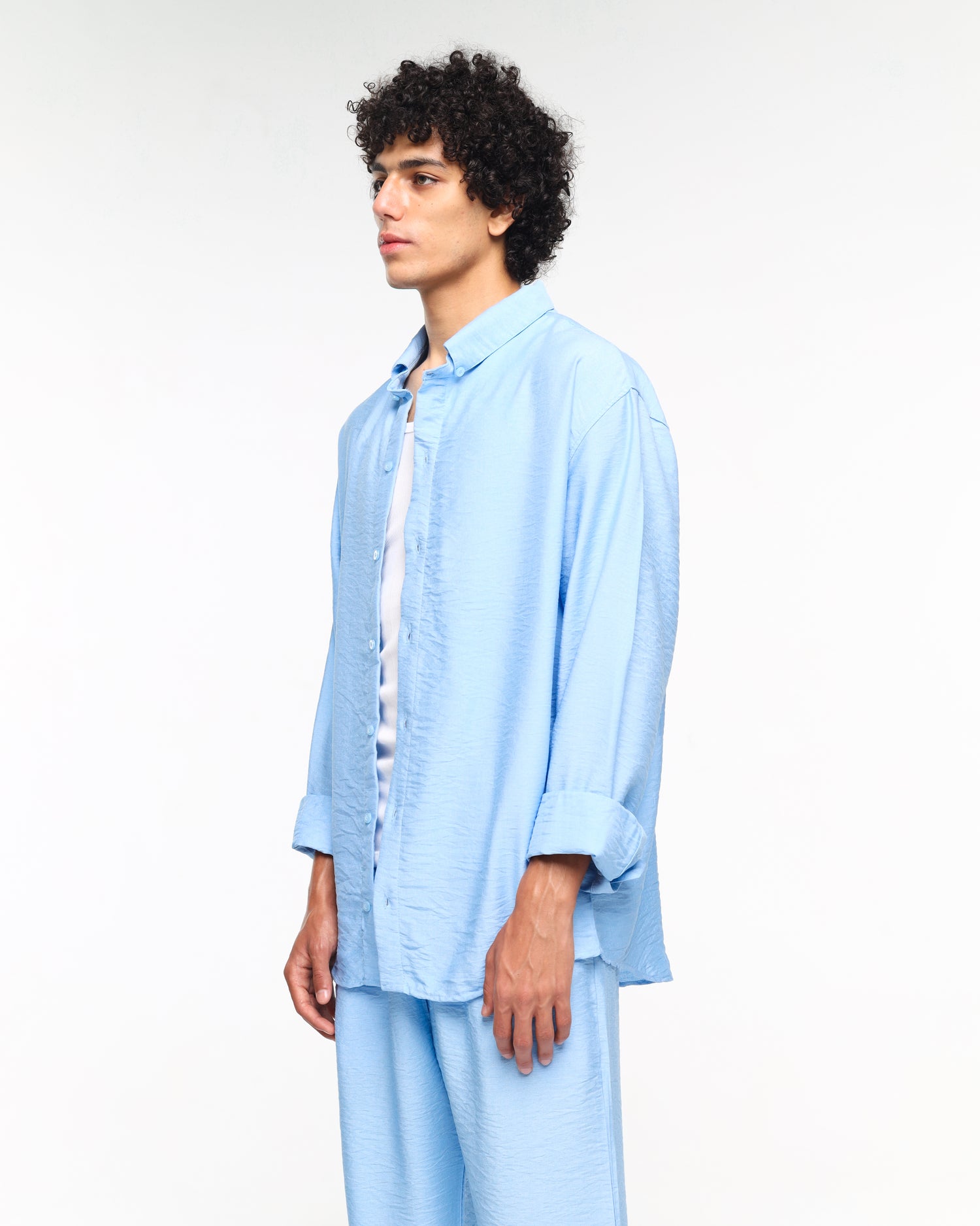 Long sleeve skyblue linen shirt