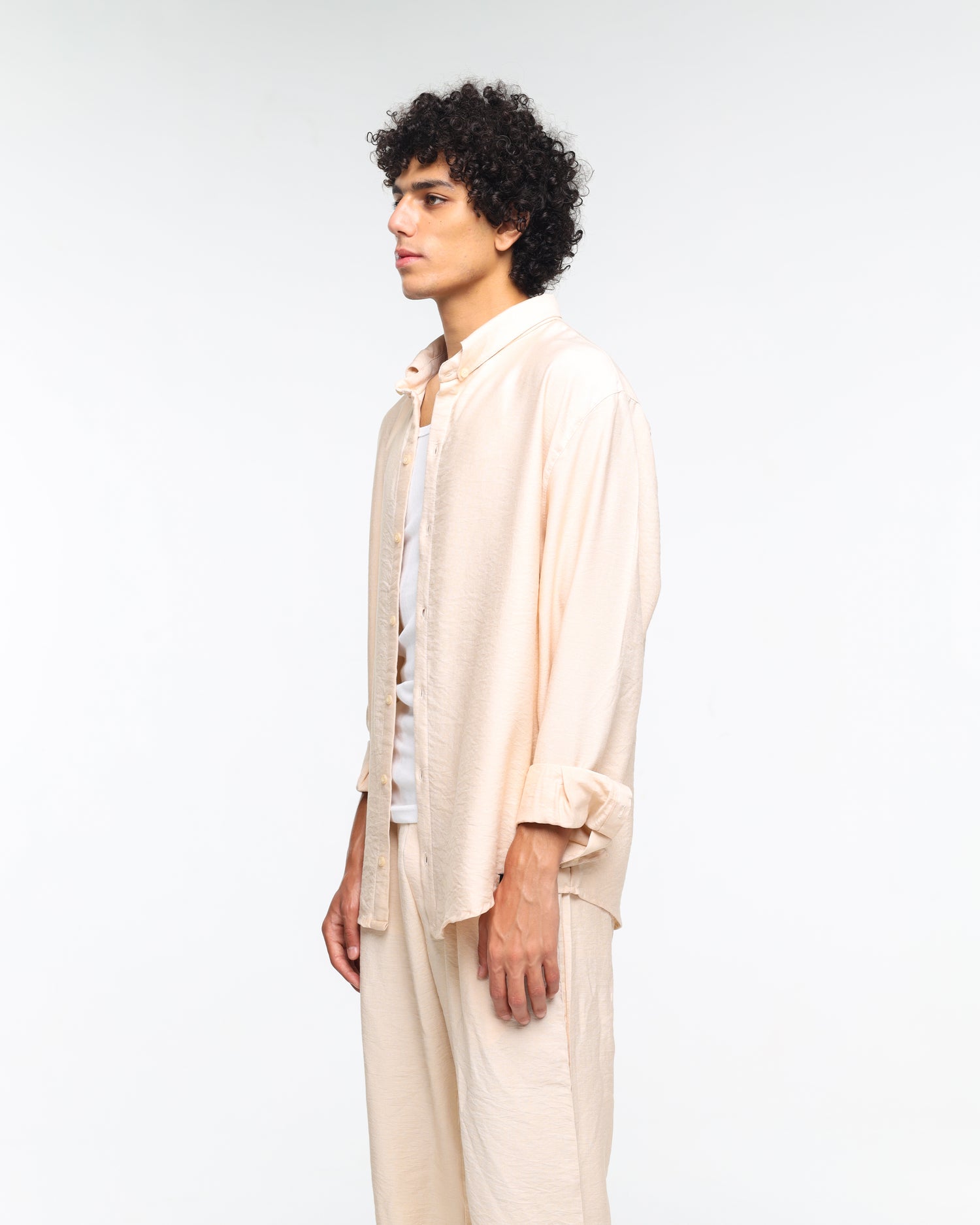 Long sleeve beige linen shirt