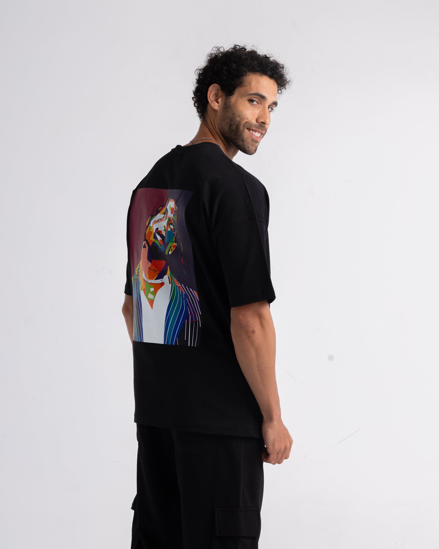 Oversized Cactus Printed Black T-shirt