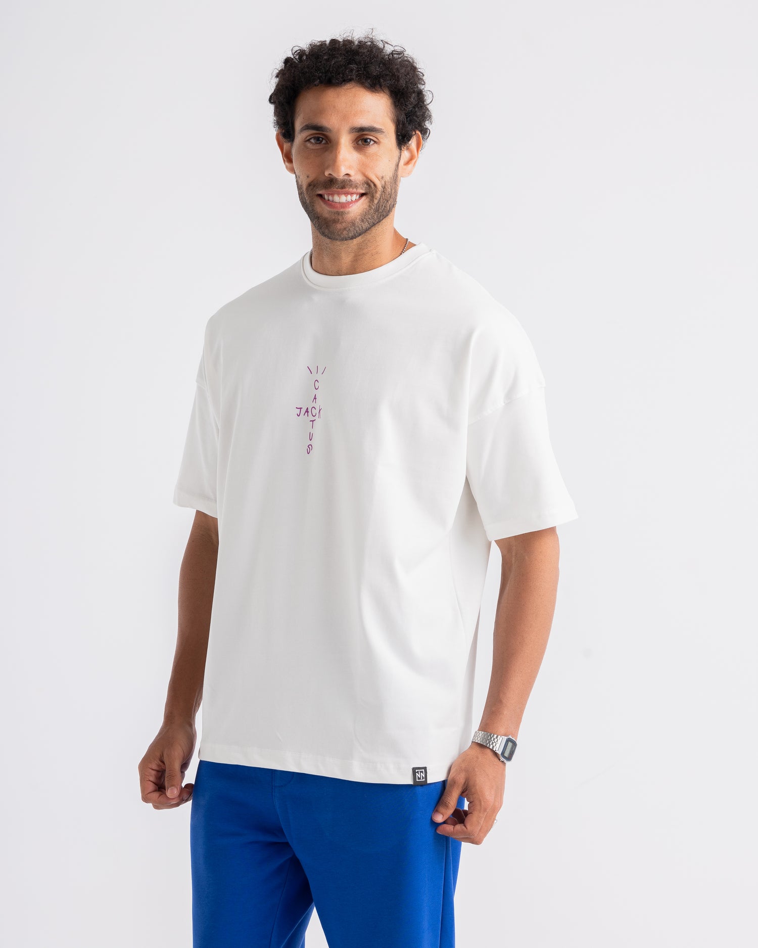 Oversized cactus printed white  t-shirt