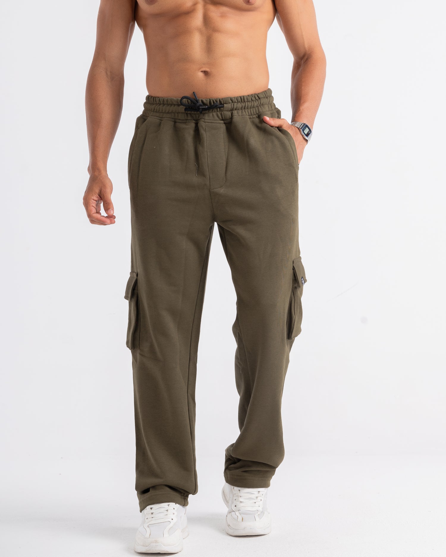 Dark Green Cargo Cotton Pants