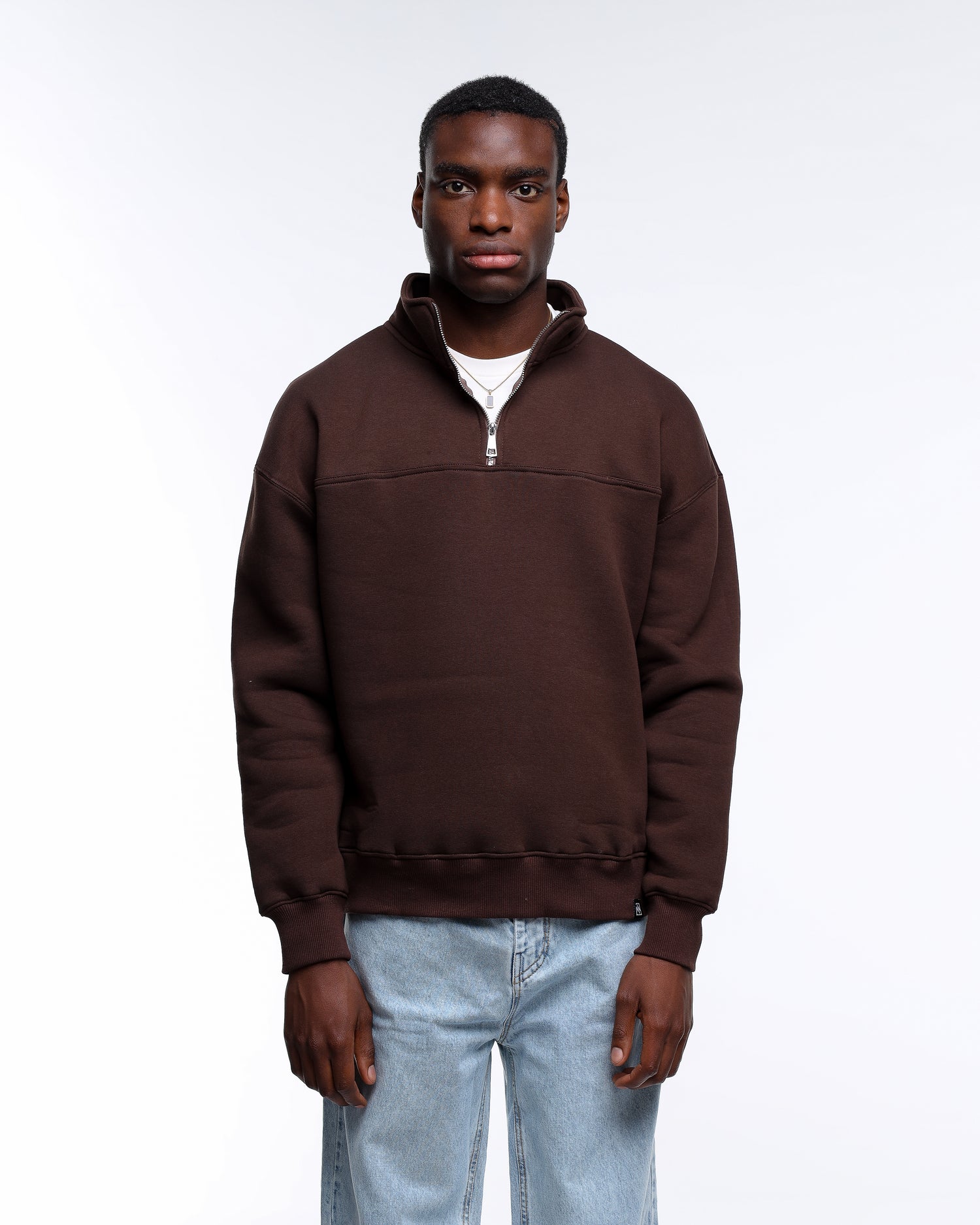 Quarter Zip Collar Brown Sweatshirt