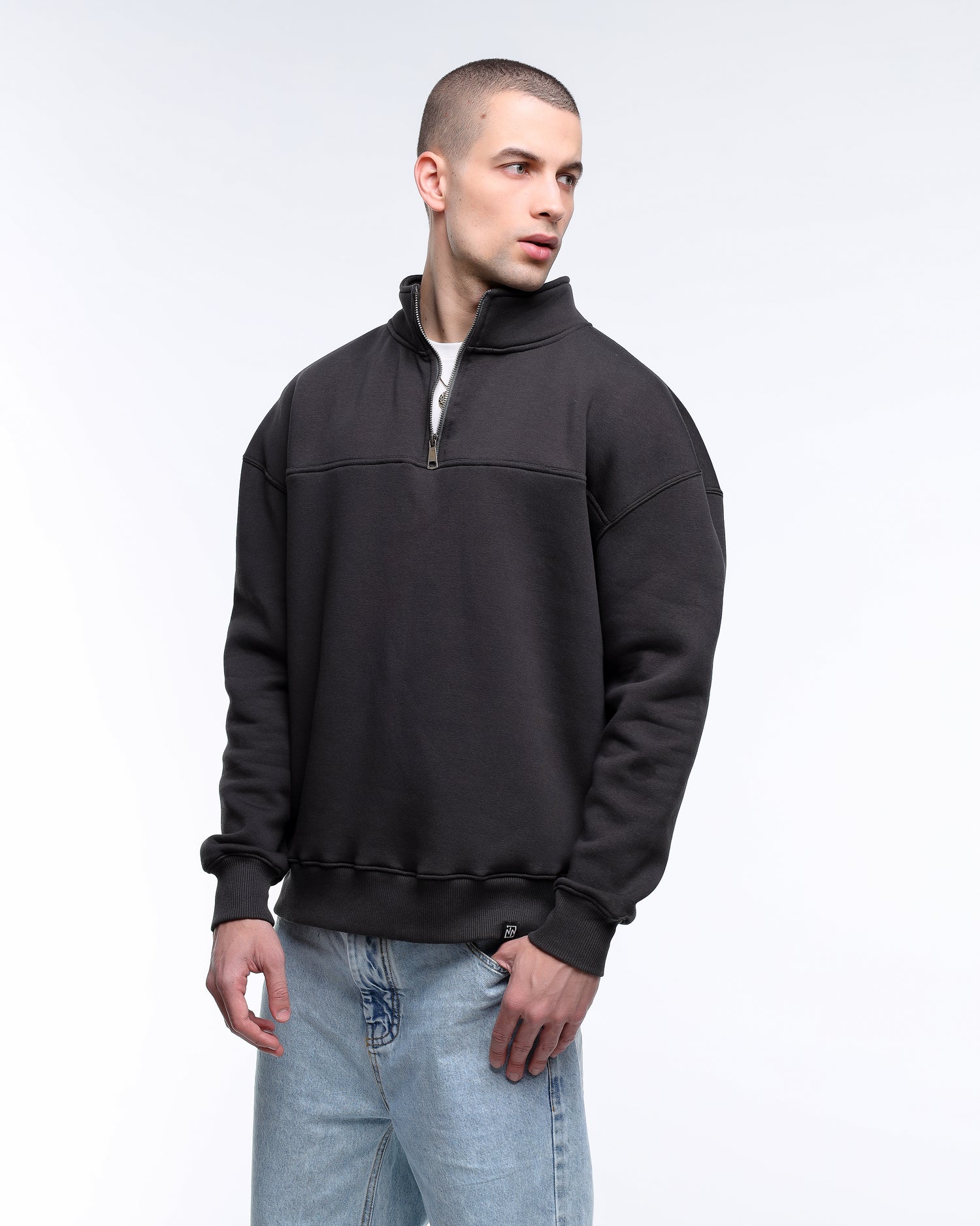 Zip-Up Collar Dark Gray Sweatshirt