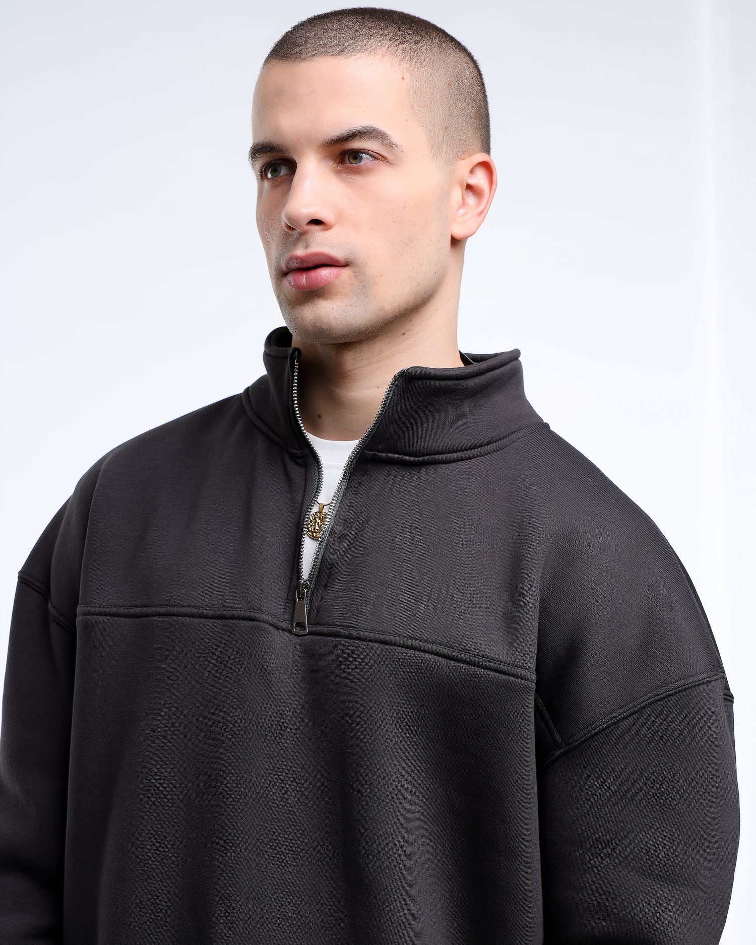 Zip-Up Collar Dark Gray Sweatshirt