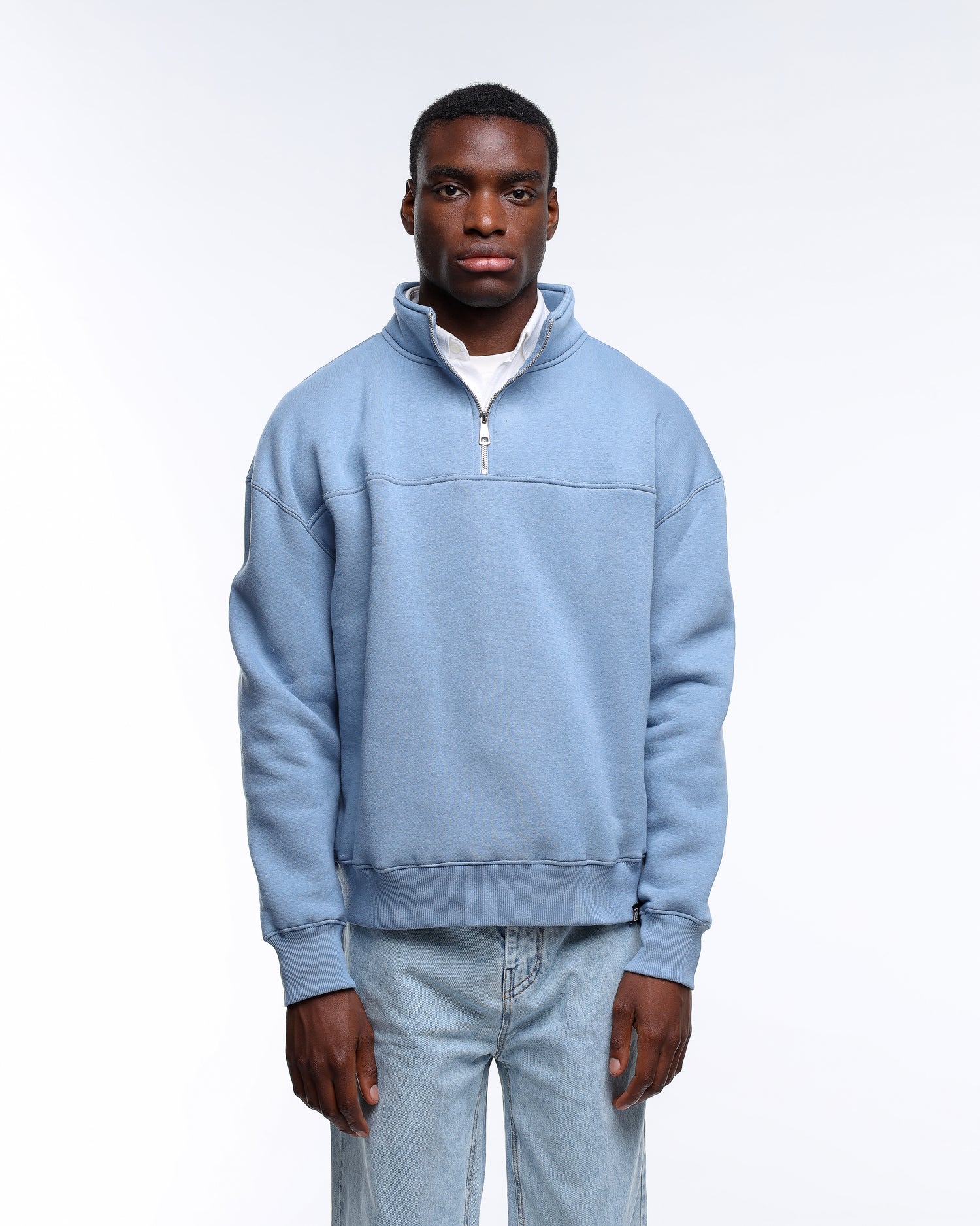 Zip-up Collar Light Blue Sweatshirt