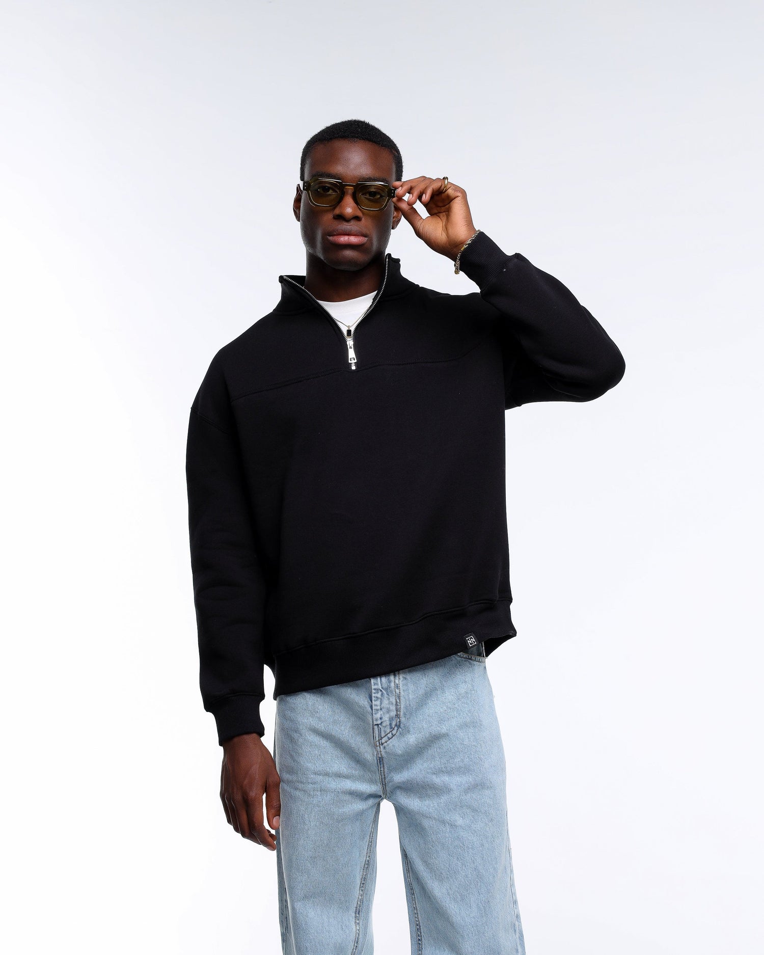 Zip-Up Collar Black Sweatshirt