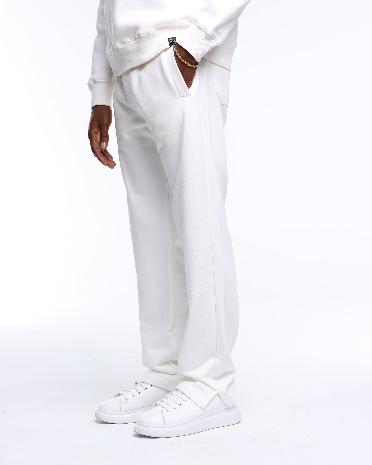 Baggy Fit White Pants with Vent