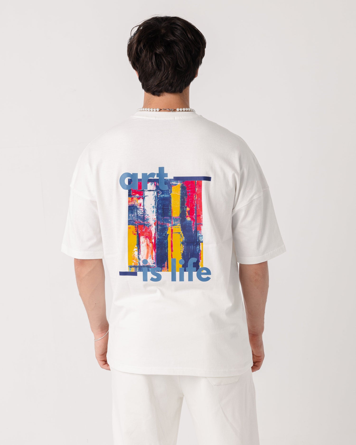 Oversized White Art is Life Printed T-shirt