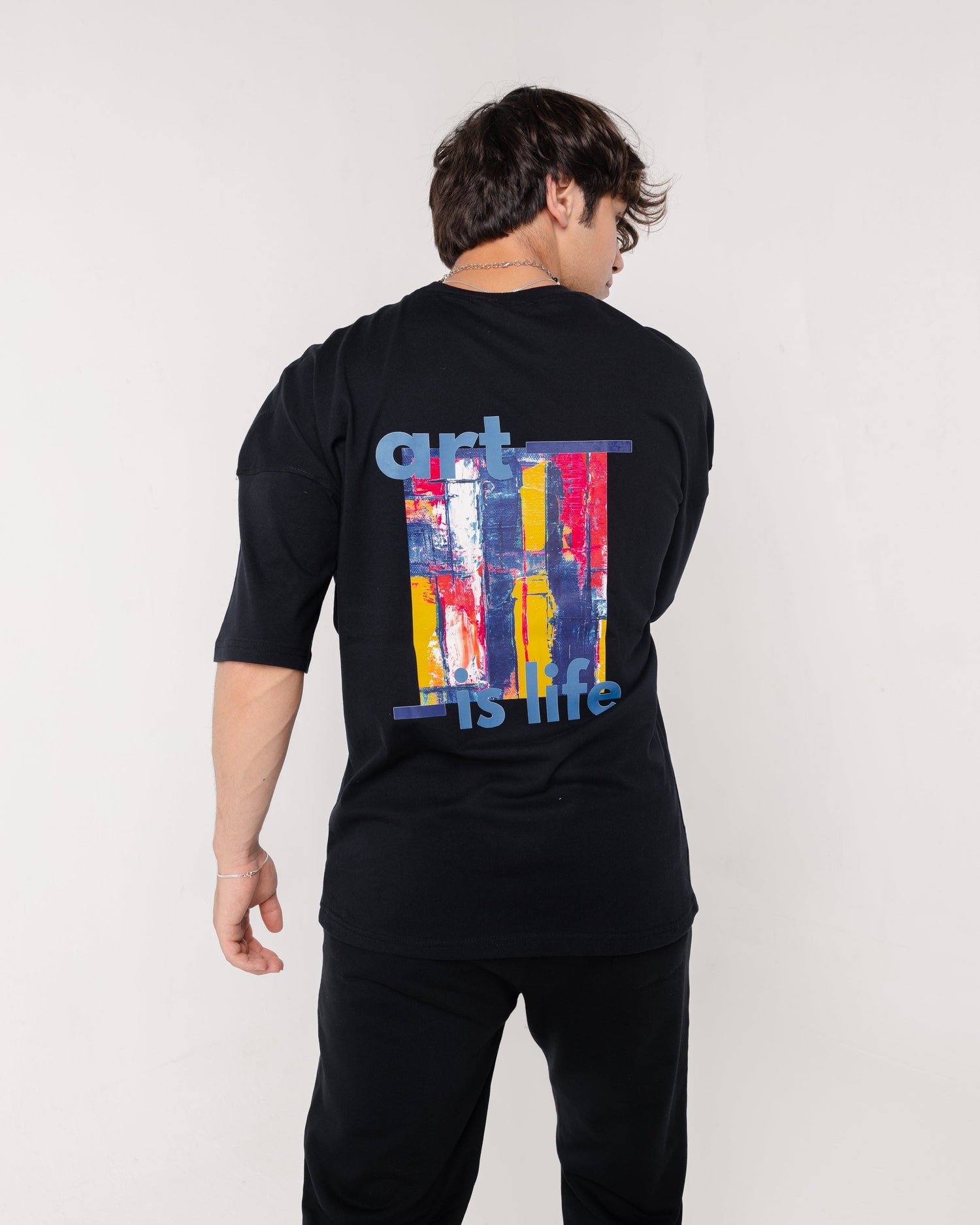 Oversized Black Art is life Printed T-shirt