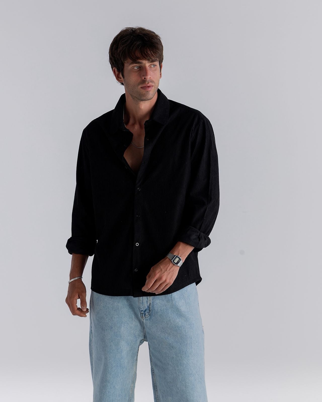 Black ⁠Ribbed Long Sleeve Shirt