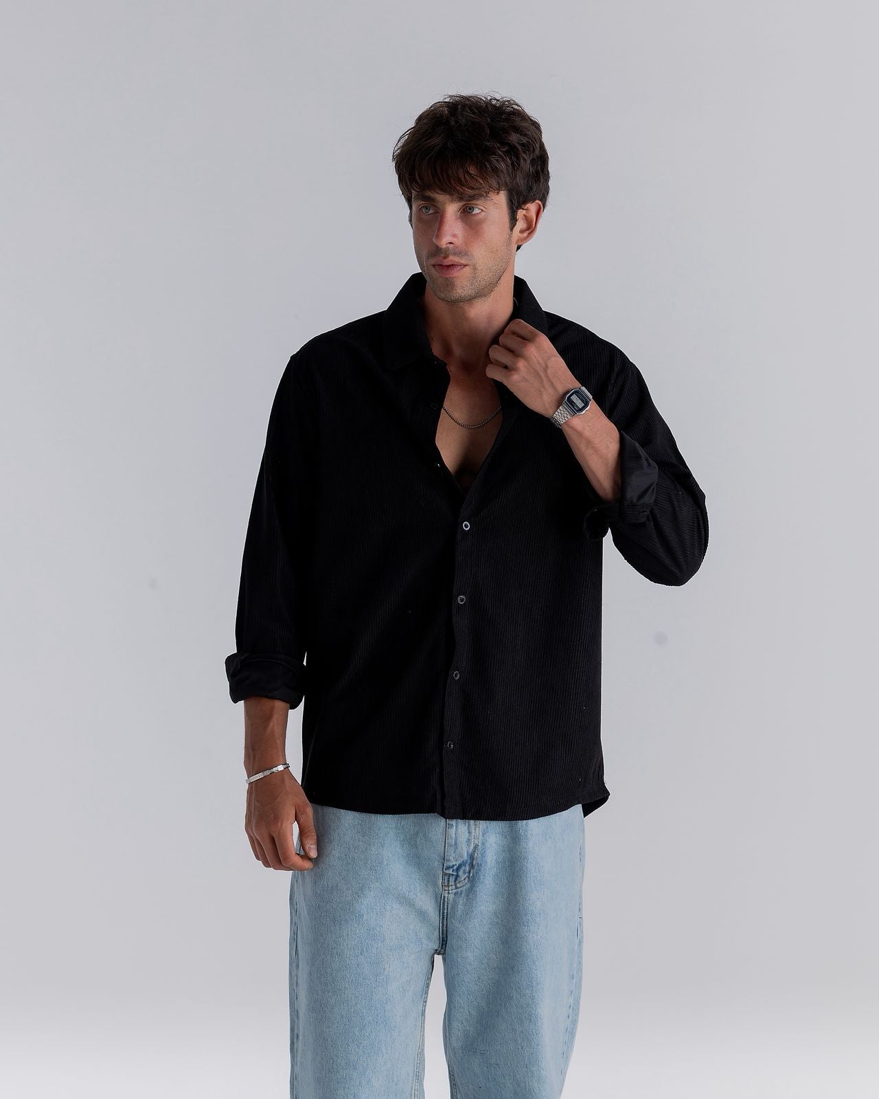 Black ⁠Ribbed Long Sleeve Shirt