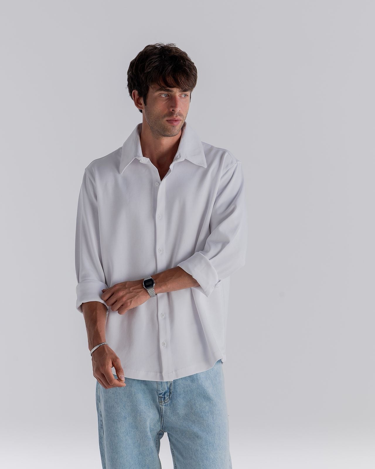 ⁠White ⁠Ribbed Long Sleeve Shirt