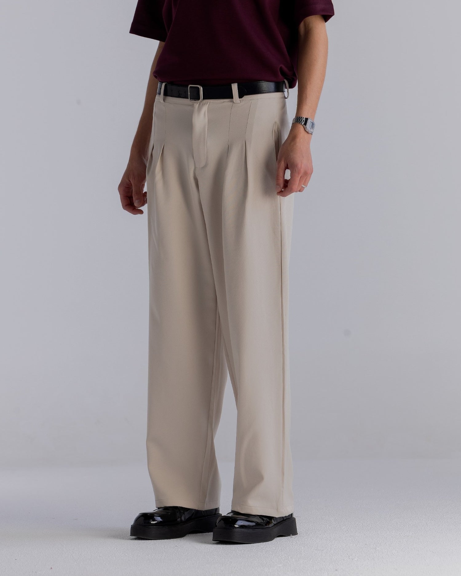 Cream Wide-Leg Chino Pants