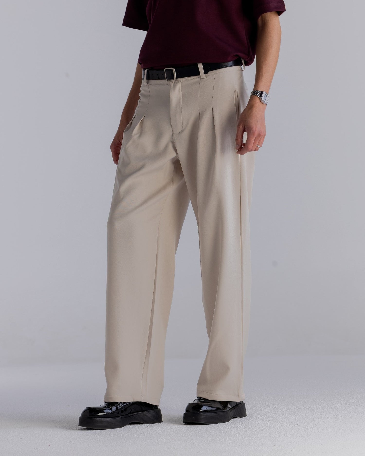 Cream Wide-Leg Chino Pants