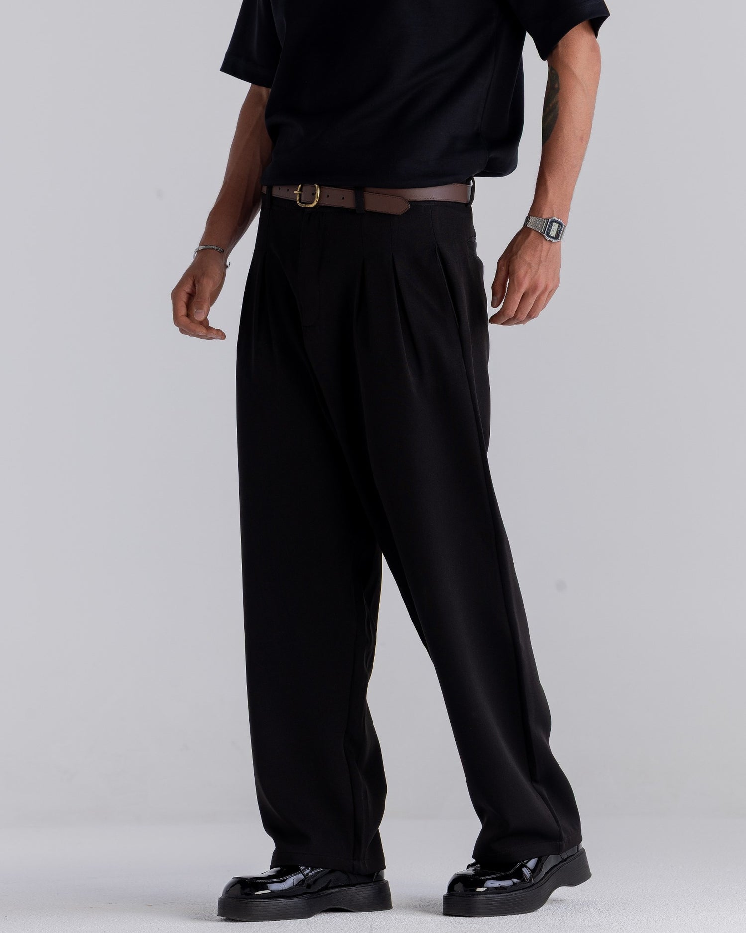 Black Wide-Leg Chino Pants
