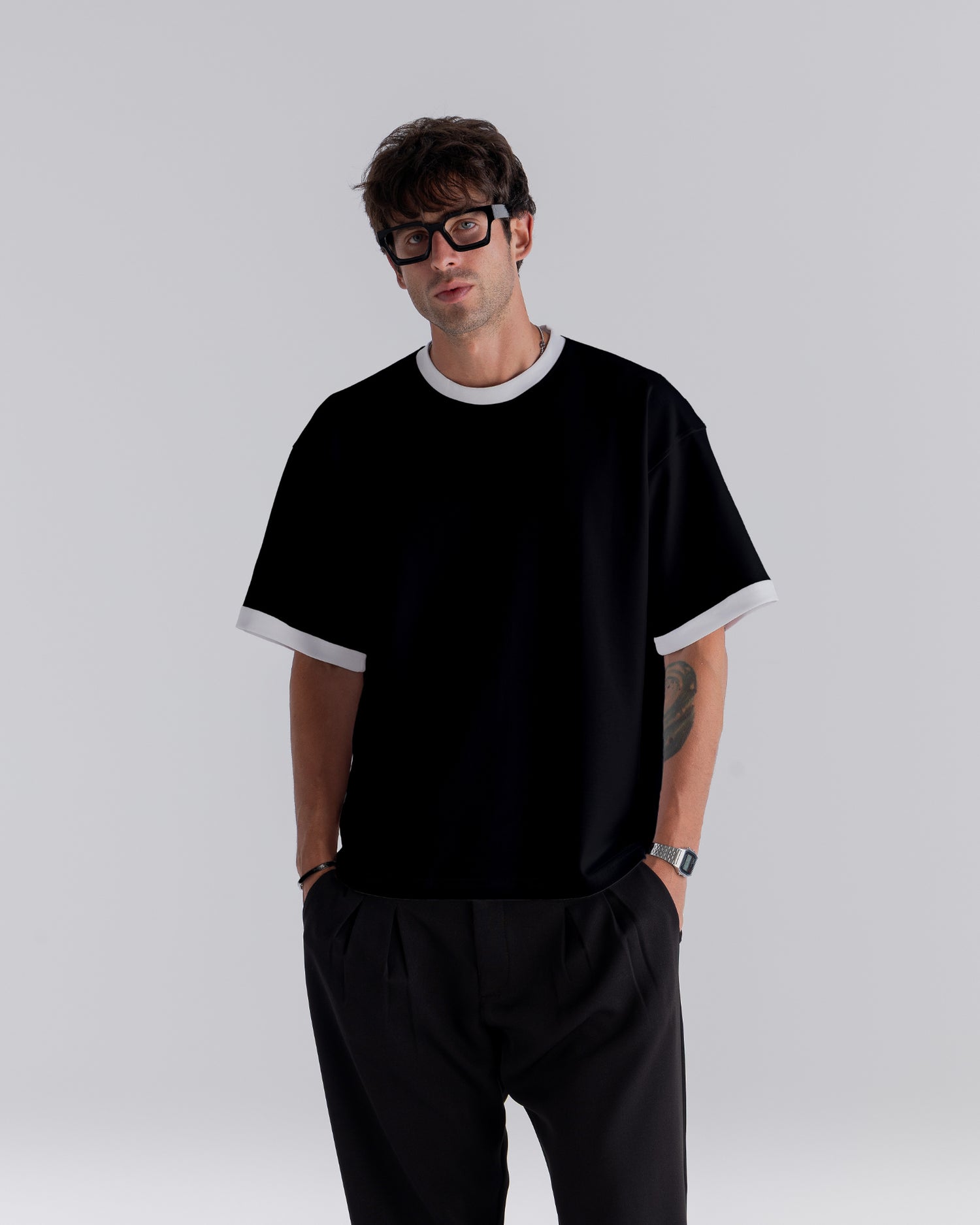 Black Oversized Contrast T-Shirt