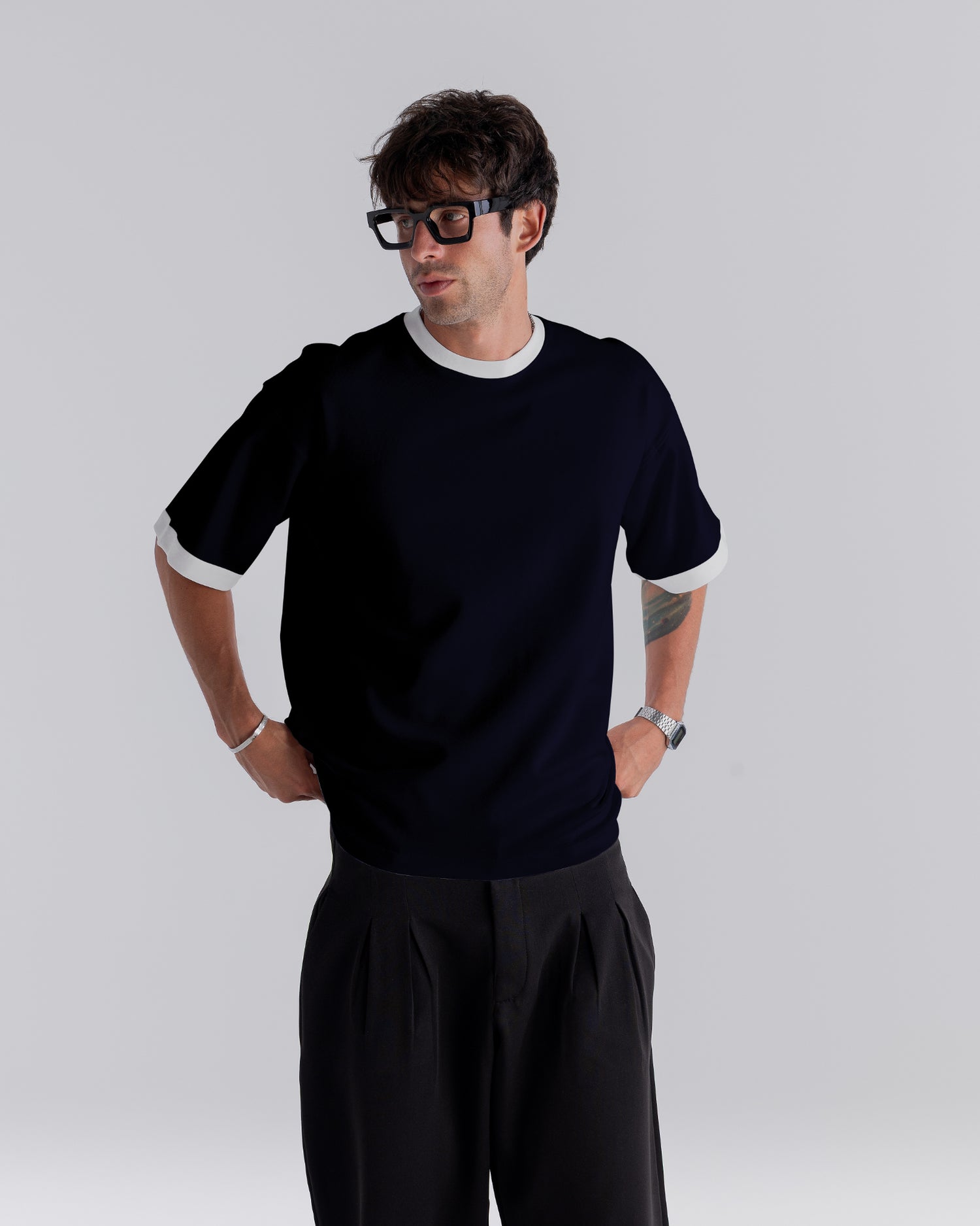 Navy Oversized Contrast T-Shirt