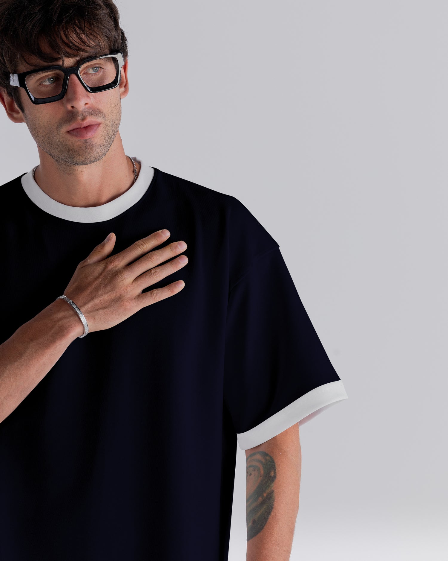 Navy Oversized Contrast T-Shirt