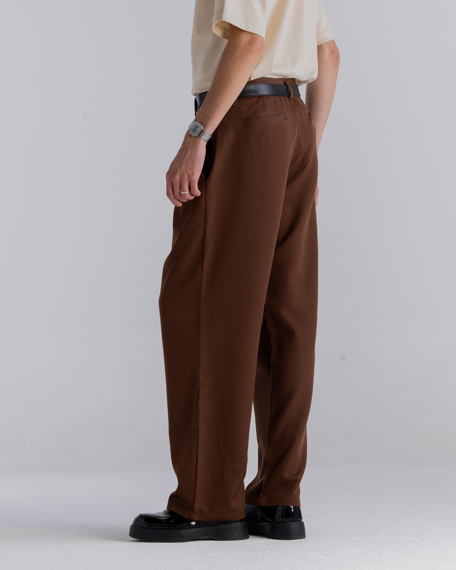 Brown Wide-Leg Chino Pants