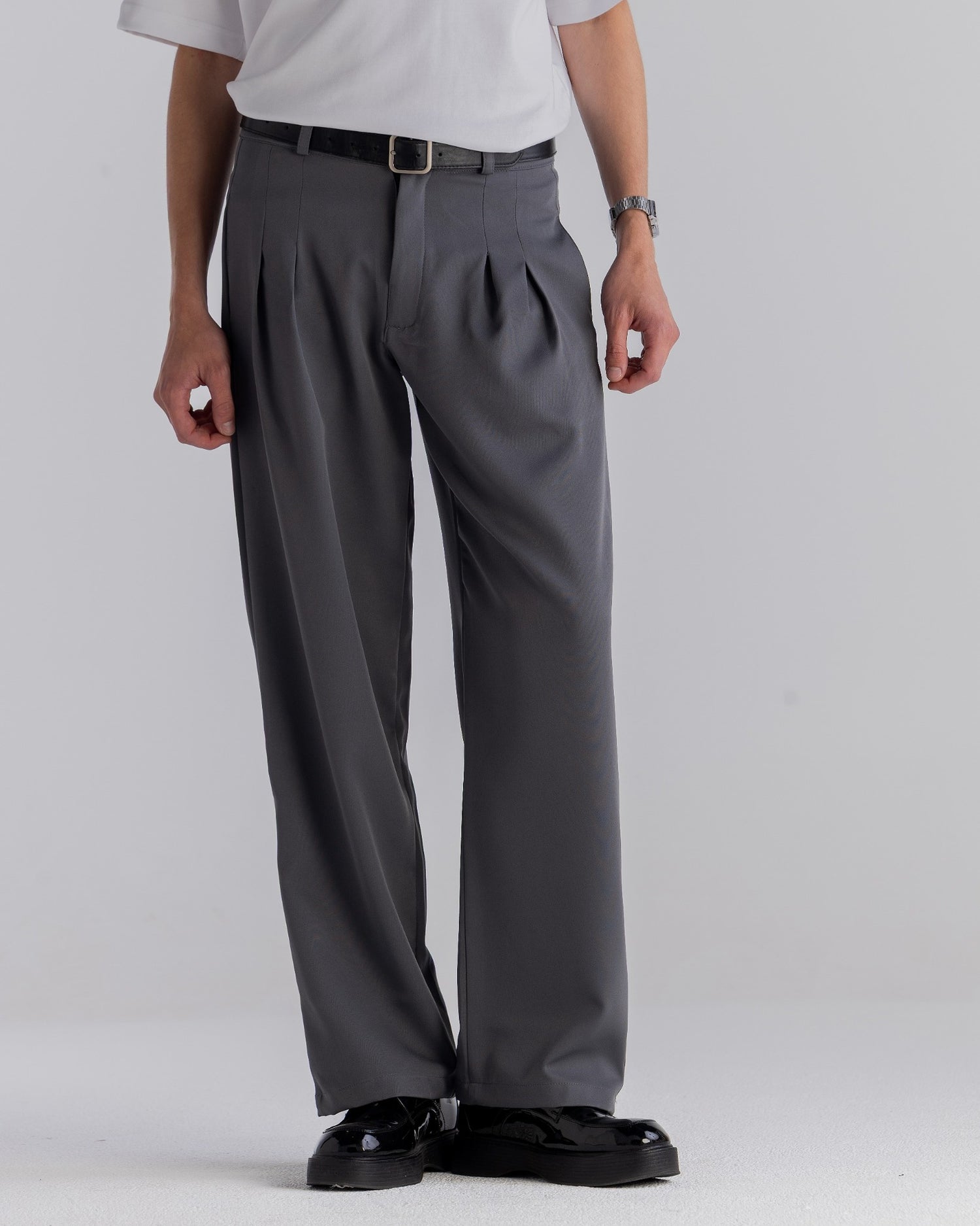 Grey Wide-Leg Chino Pants