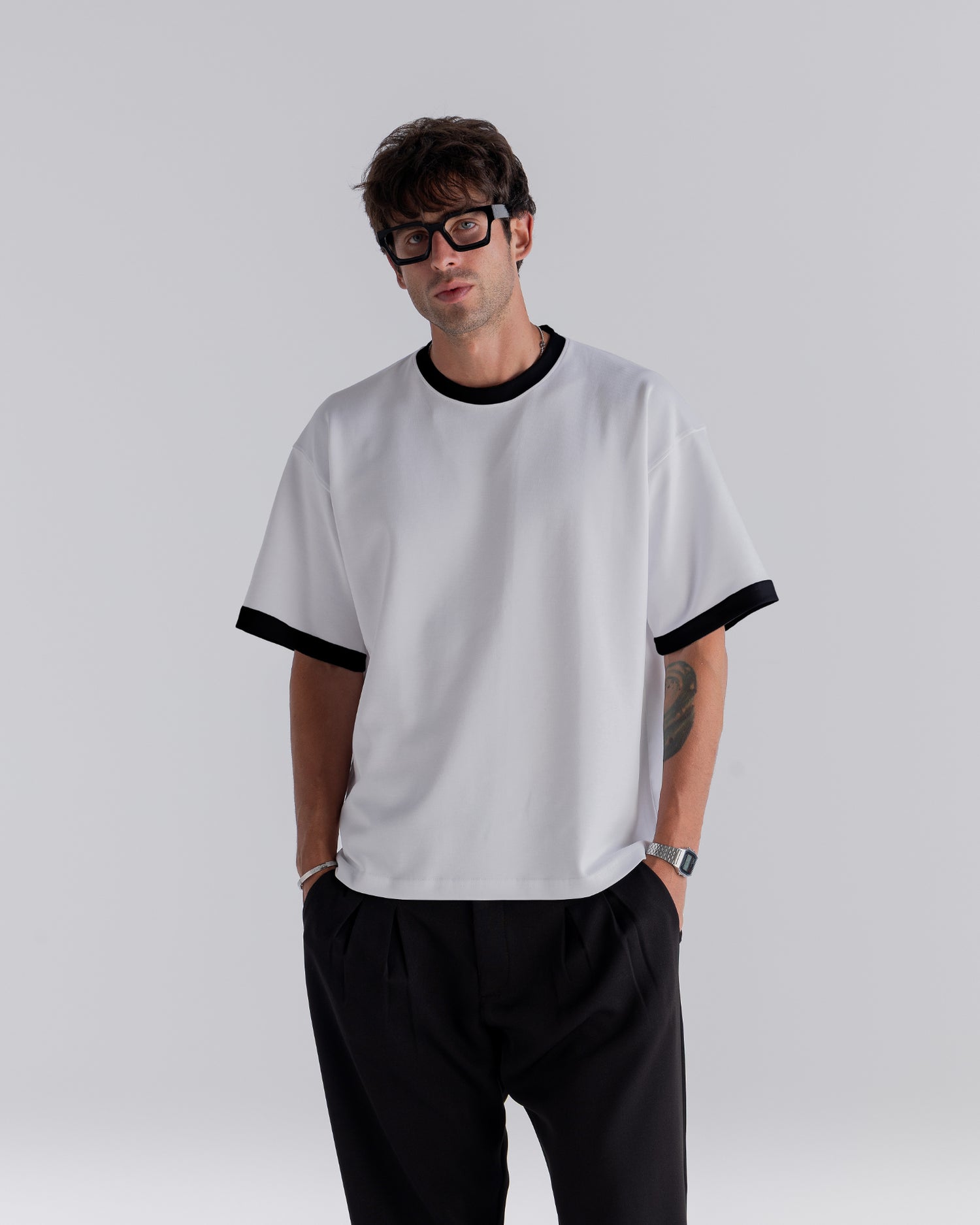 White Oversized Contrast T-Shirt