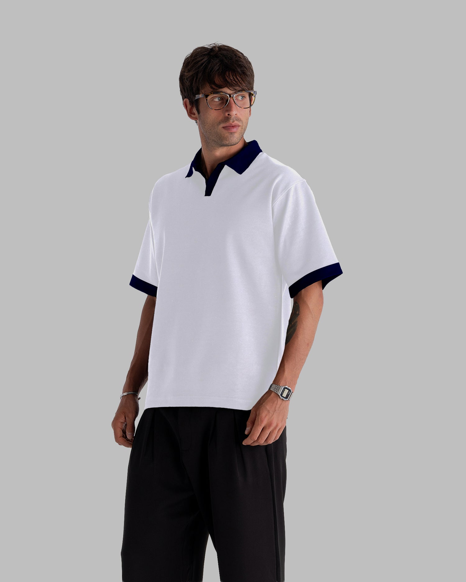 White Navy Collar Polo