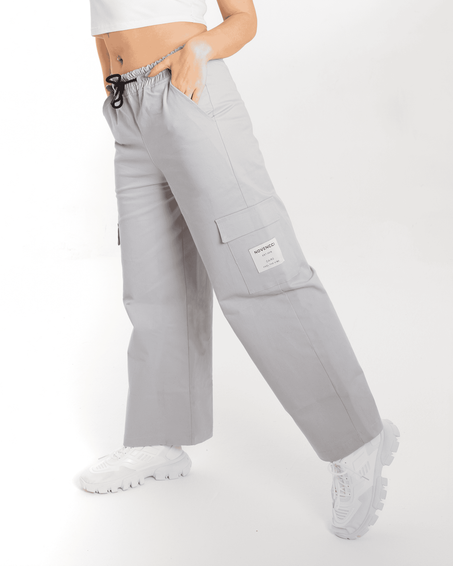 Cargo pocket silver wide-leg pants