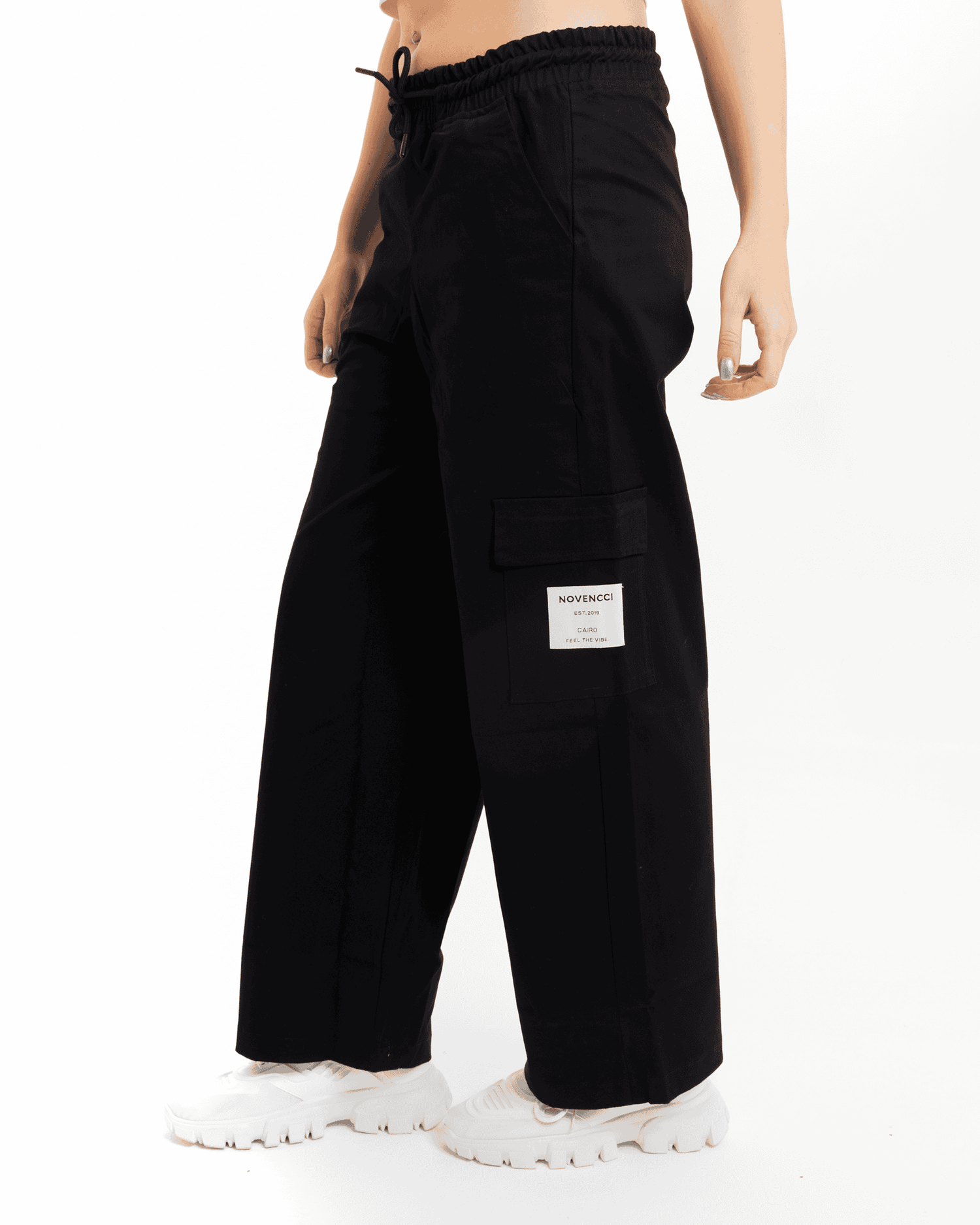Cargo pocket black wide-leg pants