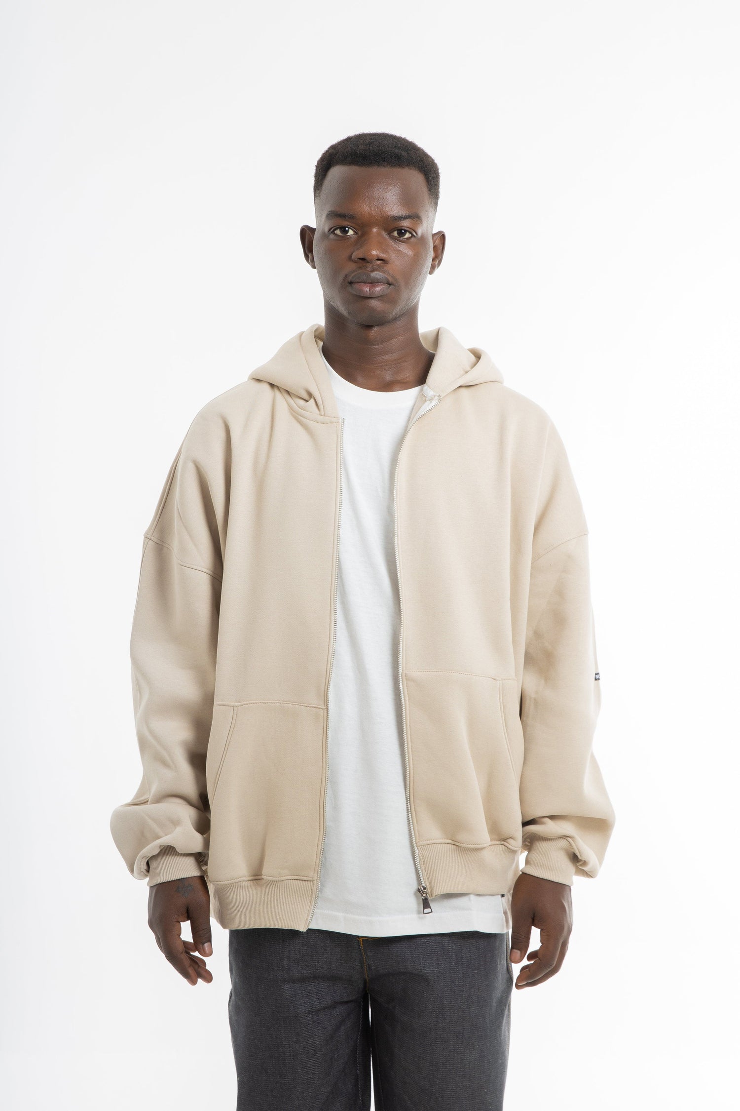 Basic beige zipped oversized sweatshirt